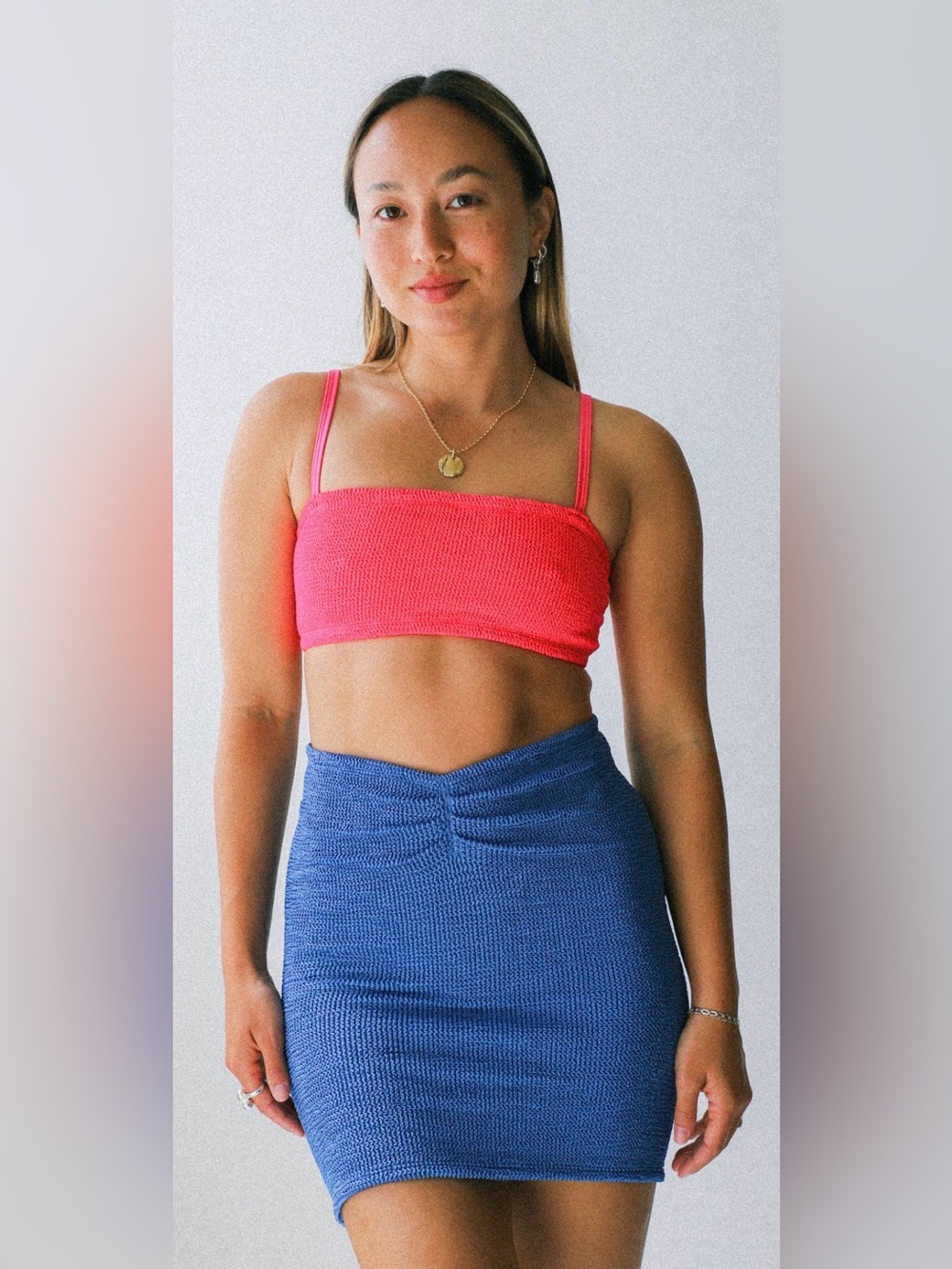 HUNZA G The Original Crinkle™ Blue Textured Ruched Mini Skirt
